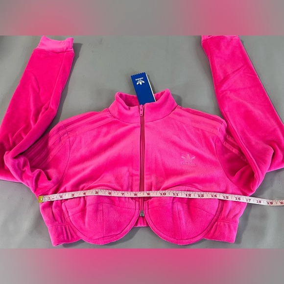 Adidas X Jeremy Scott‎ cropped Velour Track Jacket Neon Pink Sz Medium - Picture 8 of 14